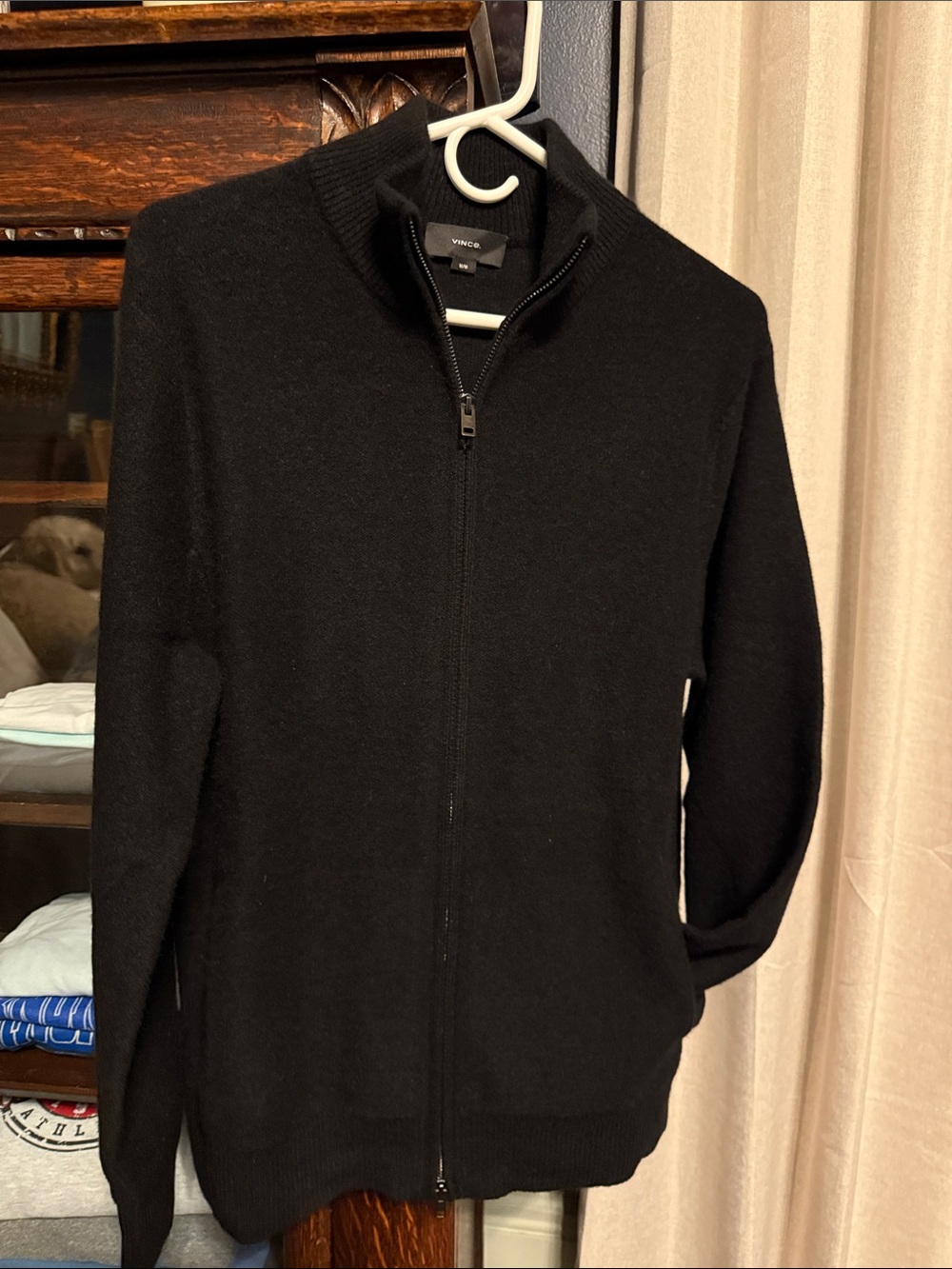 Vince Men’s 100% Cashmere Full Zip Stand Collar Sweater Black Size M